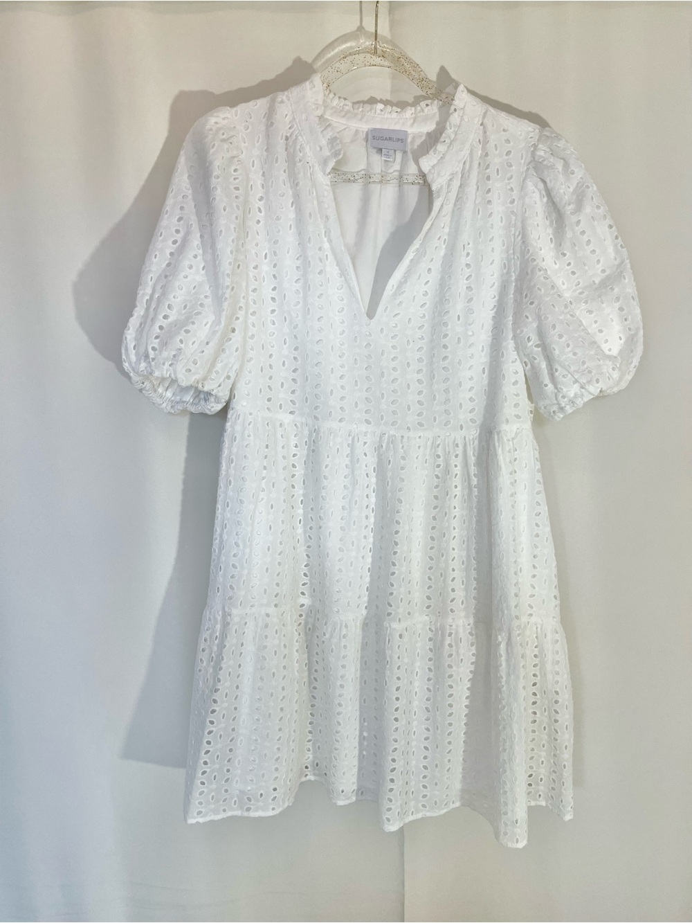 Sugarlips White Eyelet Puff-Sleeve Dress size M